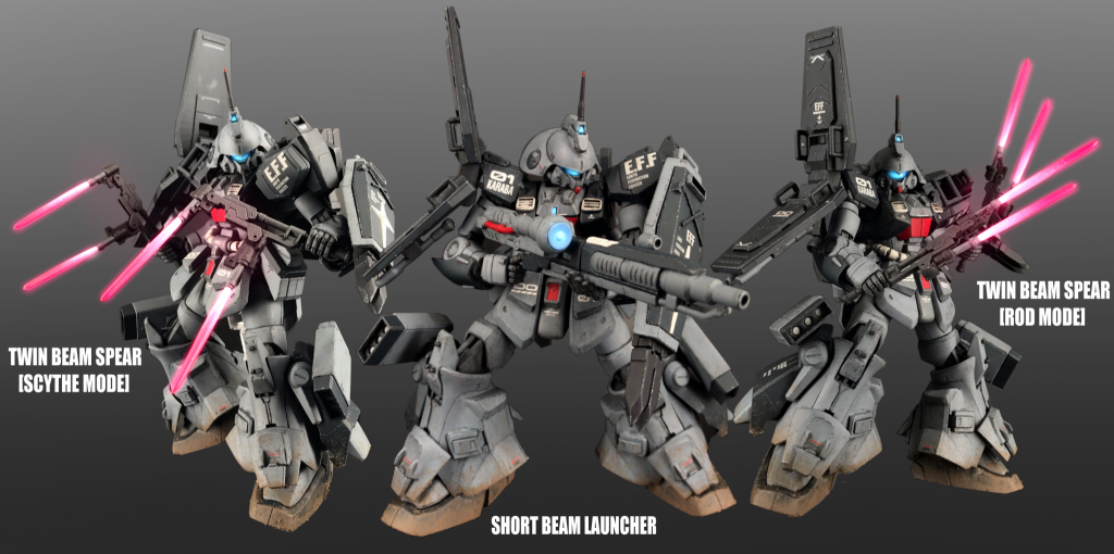 ウェポンコンテナの中にはショートビームランチャーとツインビームスピアを内蔵してます。ツインビームスピアはジーラインフルカスタムを意識して持たせました