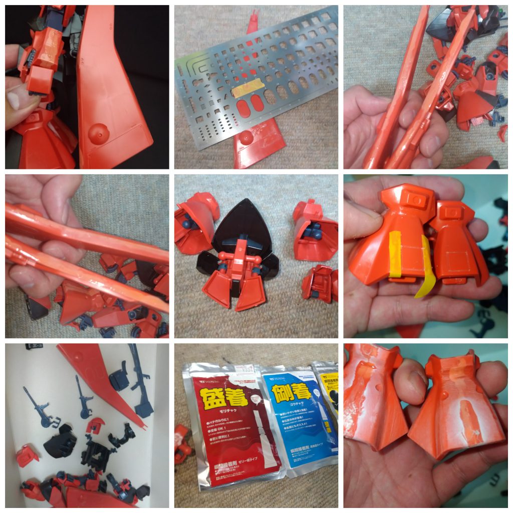 合わせ目のリタッチ。テンプレートによる筋彫りなど