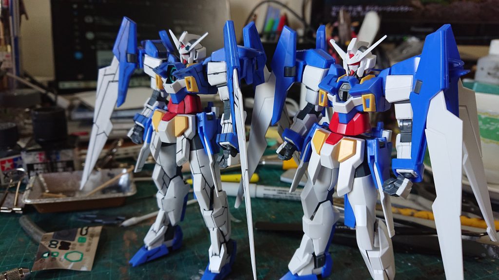 素組みとの比較、プロポーションは弄ってないので、やはり素材がいいなあと痛感（かれこれ5体作ってますねAGE-2は）