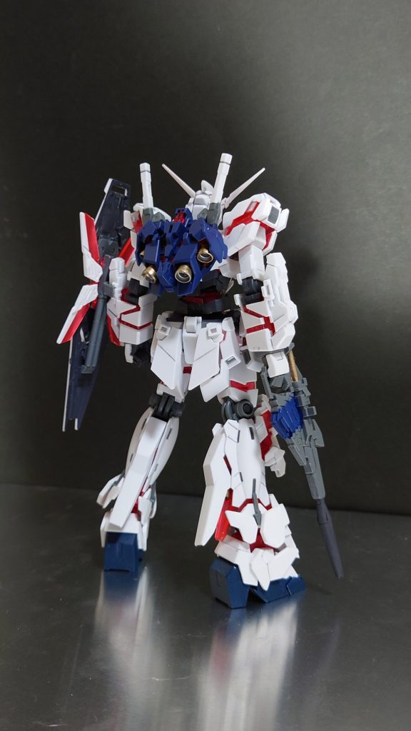 素立ちがよりカトキハジメ氏の設定画に近付くように腰から股関節までをHGクロスボーンをベースに作成足が長すぎるので腕と胴体を長くしてバランス調整より「馬」をイメージしたつま先へ改修