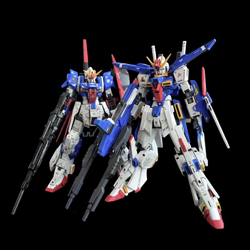 この2ショットを撮りたかった！念願かなって良かったです。マッシブなゼータにスタイリッシュなZZ。なかなか面白いアレンジができたかなと思います。