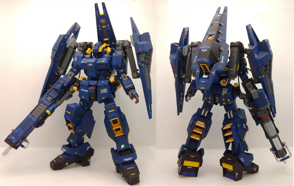 ガンダムTR-1 ヘイズル次世代量産機 後衛仕様の全体図です。シールドブースターがあるので結構横にデカいです。