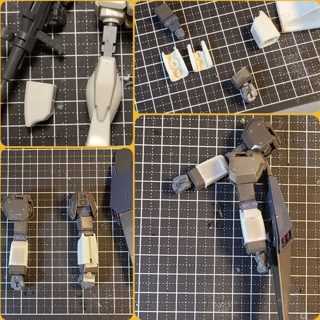 腕は、長い二の腕を少しカット、下腕部にはガンダムの太ももを逆向きに使用しました。