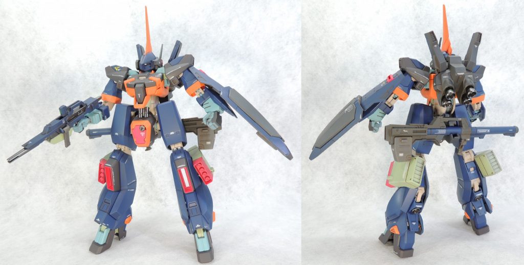 バーザムのベース機はMk-Ⅱであり、その量産型が本機であるという設定資料も見受けられるため、RGガンダムMk-Ⅱのバックパック、ビーム・ライフル、ハイパー・バズーカを装備してみました。