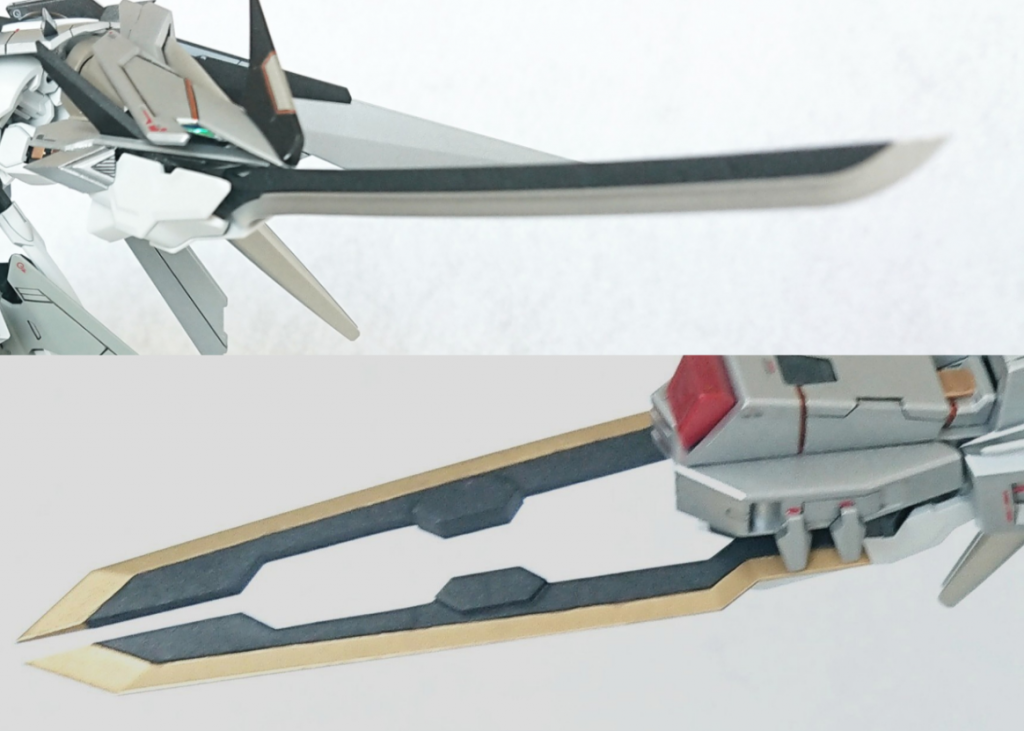 虞玲刀(ぐれいとう)/ガルルソードalter-b虞玲刀はコトブキヤの刀を持ち手を切り取り使用。ガルルソードalter-bはガンダムシュバルツリッターの大剣の刃を後部で切り離し、反転させ再接着し制作。以下ポージング