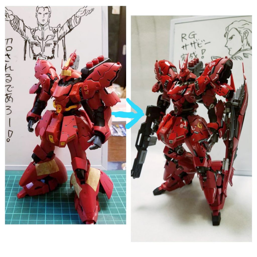 素組みとの比較。スマートなサザビーを目指しました。