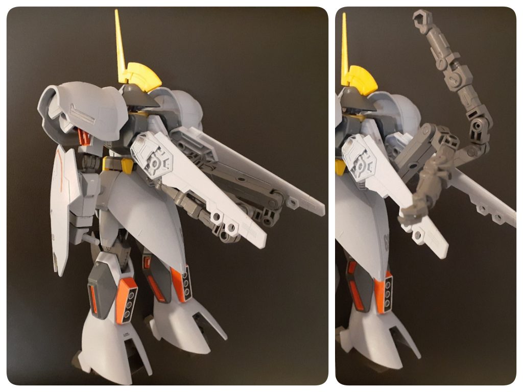 サブアームは不使用時バインダー内側に畳んでます。間接が多いのでグリグリ動かせます。先端はシルヴァバレトの隠し腕なのでサーベル保持可能
