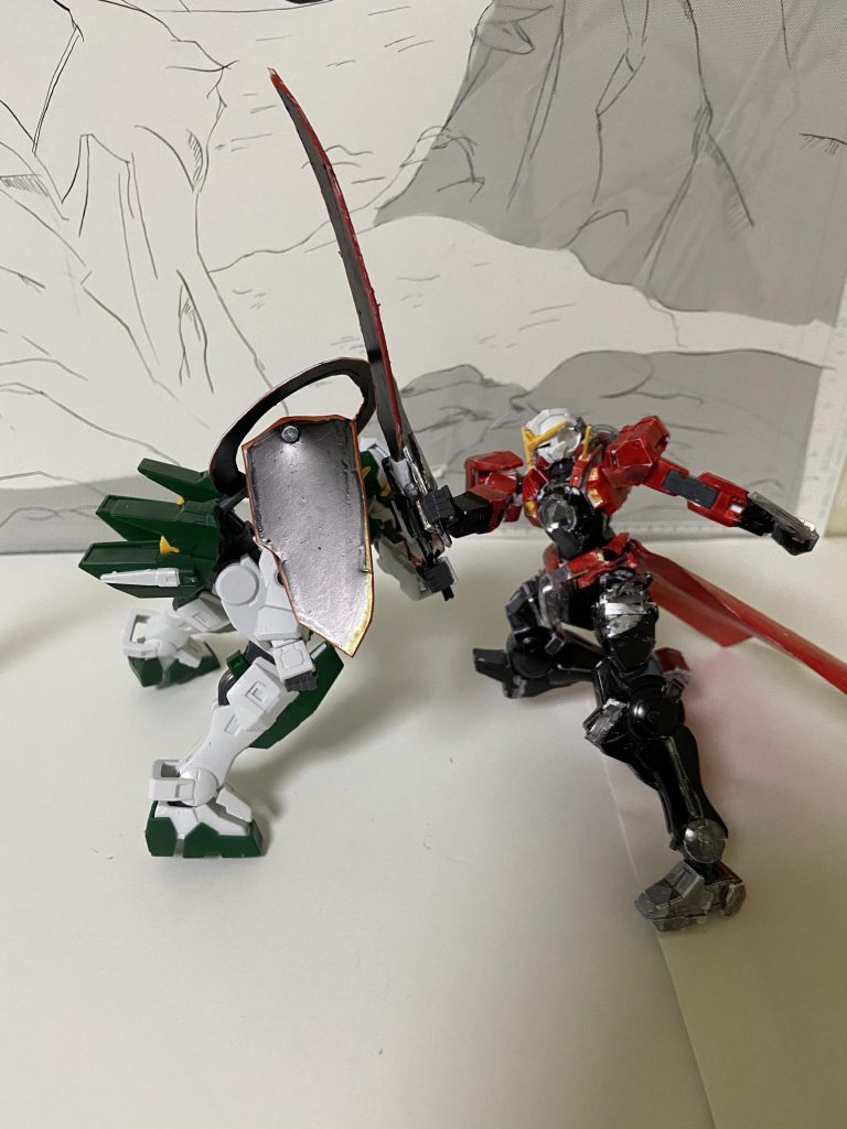 最終的に近接での白兵戦になったが無銘が勝利、デュナメスのダイバーは敗北によりリバース化が解けたがそれまでの記憶を失っていた(機体も元に戻った)。以上、デュナメスЯでした、闇落ち機ですが私自身デュナメスの造形を気に入っているので、あまりいじっておりませんので少し物足りないかもしれないですね。