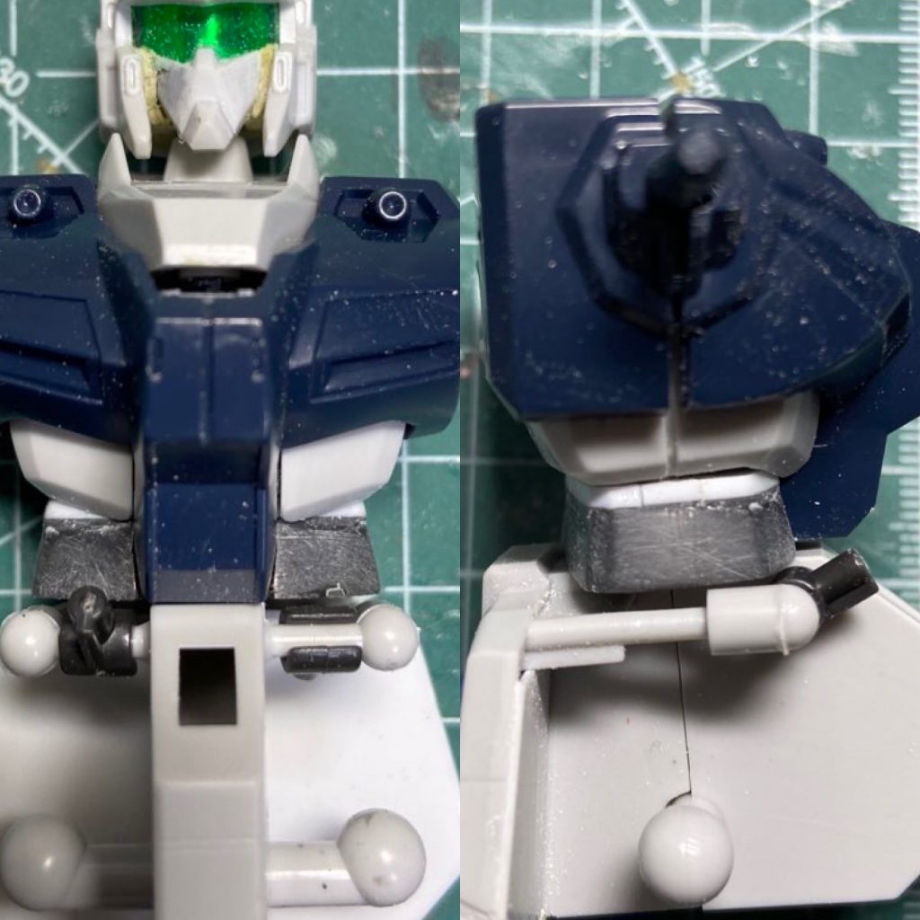 お腹と腰の接続部はプラ板で上に5ミリ延長。