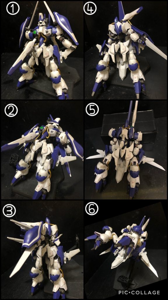 ① MS形態、ナックルバスターを胸部に装着② シールド反転、頭部も反転し、上半身を下半身から分離し、バックパックも90度反転しながら機体前に移動しつつ胸部を下に下げつつしながら上半身を180度回転しつつその状態でバックパックをさらに90度反転し終える??ていうのを一気にやる。③ 腰部内の脚の付け根を展開。リアアーマーを下げる。ウイングを展開。④ ガザWRの完成!