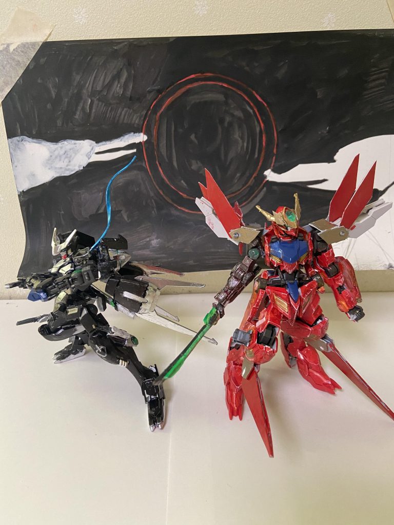 最後に愛機を並ばせてみました、こうして見るとフリートが結構体格が大きいですよね。以上、バルバトス和道でした七刀の頃よりも和風アレンジができているのではないかと個人的には思いました、見ていただきありがとうございました。