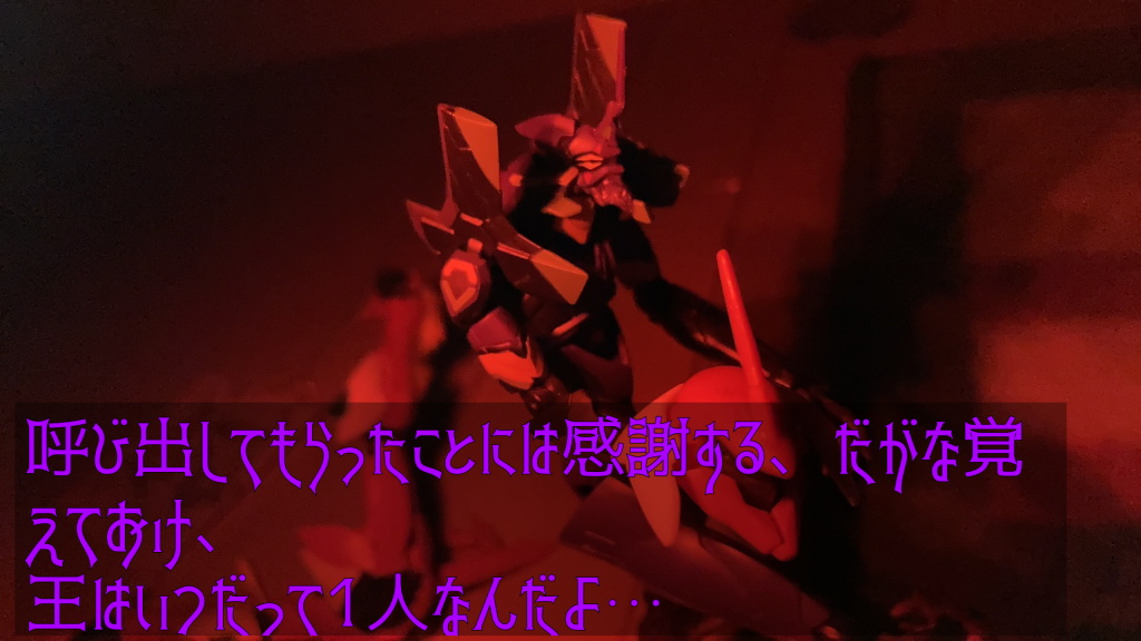 雰囲気をつけるために暗い部屋で撮ったら、ただでさえ暗い色のエヴァ第13号機が余計目立たなくなってしまった。照明の付け方を改良せねば。ではまた。