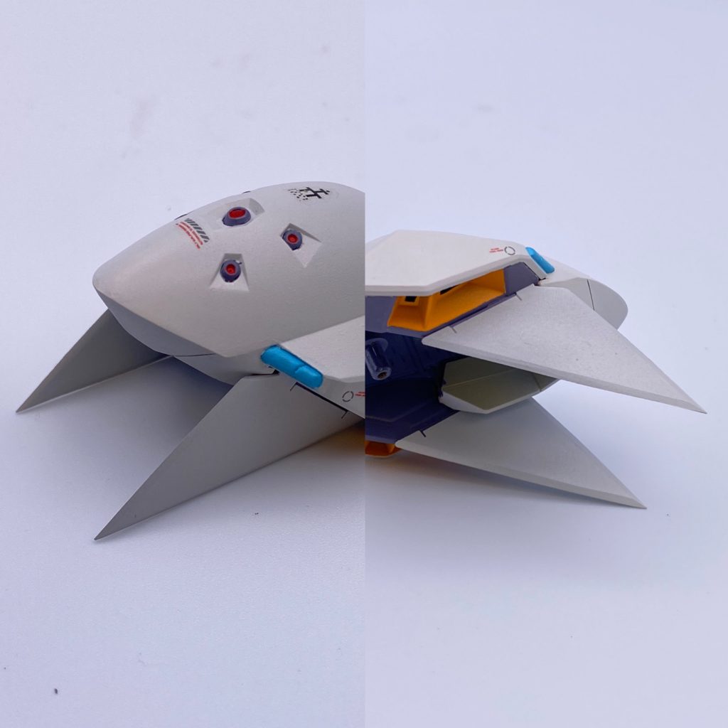 腕部…前腕をハイゼンスレイII・ラーのイラストを元に大型化、指も同イラストを元に有名な構え再現用に改修。肩部ビーム砲をボールジョイント化し、同時にフルドドIIと接続出来るよう変更腰、臀部…ブースターポッドのウイングをシャープ化、クランク状の股関節を伸ばして短足化。