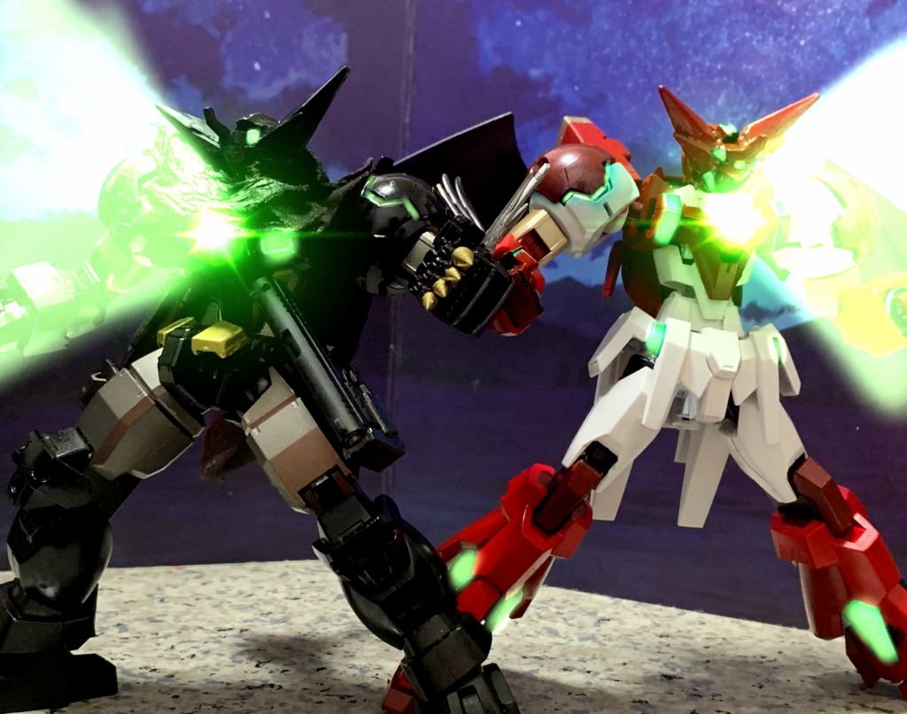 「ゲッタァァァァ！！！！ビィィィム！！！」ブラックゲッターガンダムAGE-1破壊までは號、ケイ、ガイが真ゲッターガンダムAGE-1に搭乗していたのでこの並び立ちも可能なのである他に必殺技は拡散ゲッタービーム、リミッター解除、ゲッタービーム、ダブルトマホークブーメラン、全弾乱射など 