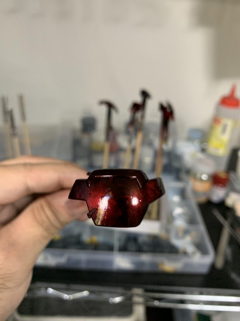 装甲のラップ塗装はガイアノーツ 黒光沢→クレオスシルバー→調色クリア赤それ以外は白光沢→ガイアノーツ ブライトシルバー→ガイアノーツ 各クリアイエロー&オレンジ&ブラック