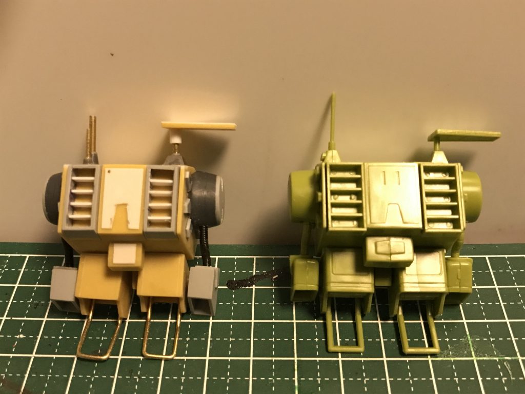 横幅4ミリ小さくして、スラスターや機雷基部も若干、幅は狭くしています奥行きは旧キットと同じ大きさです旧キットのバックパックは型取りとして利用しました型があったから4日で作れました