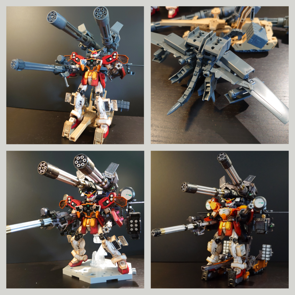 最後に、検討段階の写真を載せました。ボールデンアームズの自由度に悩みつつでしたが、、最後はコトブキヤのミサイルとも一体化してくれて、何とか仕上がりました。オプションリスト:・30mm エグザビークル タンクVer.・30mm オプションバックパック1・HGBC ボールデンアームアームズ・HGBC ジャイアントガトリング x2・GB限定 システムウェポンキット005・コトブキヤ ミサイル&レドーム x2次のガンプラ制作も楽しみです♪最後までお読み頂き、ありがとうございました!!