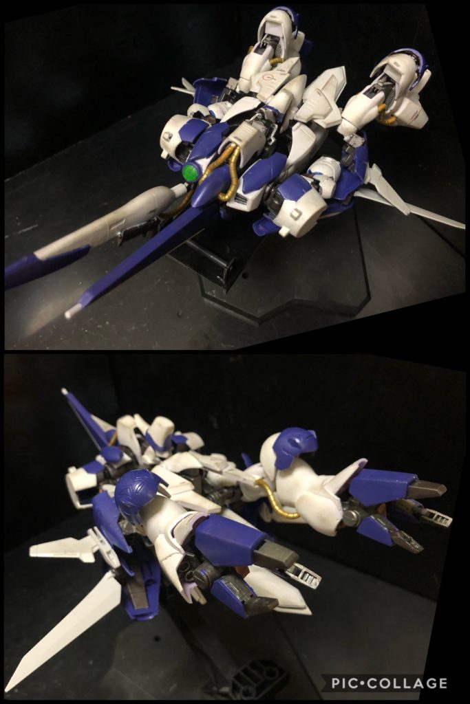 ハマーン「ほう、コレがZ系可変...!意味がわからんが?」oyz「今回、語彙力の限界を感じてございます。とても言語で説明出来ません!無念です。」ハマーン「ややこしくしすぎでは、あるな。」oyz「ま、まあ、従来のガザとは違う、画期的な可変となっております。可変後の推進性能が飛躍的に向上します。」ハマーン「なるほど。可変の仕方はいまいち解らぬが、使えそうだ。」oyz 「ただし、ガザがベースとなっている機体ですので、この可変には各パーツへの負荷が大きく、数回の可変が限度となります。もちろん大気圏の突入は出来ません。」ハマーン「なんだと?では実質的に使えないのではないか?」oyz 「いえ、ご安心ください。そこは可変開発室長である私が可変機構を開発させていただきましたので、撮影には耐えられるだけの剛性を持たせてあります。RGのZガンダムに剛性は引けを取らないかと。」ハマーン「ほう...。Zガンダムに負けぬと申すか。」oyz 「はっ。RGのZガンダムは、聞き及ぶ話によれば、一度可変させたら二度と可変させないとの噂にございます。比較すれば当方のガザの方が剛性は圧倒的に高いかと。」ハマーン「貴様はいったい何と比較しておるのだ。いい加減な事を言う。まあ良い。それでバウ系可変とは何だ?」oyz「Z系可変を開発中に偶然発見された、それまでに新しい可変機構です。」ハマーン「ほう。」