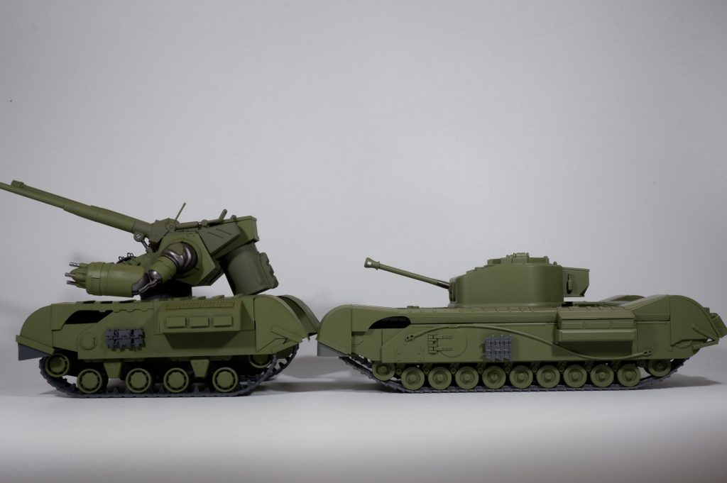 ガンタンク初期型+チャーチル歩兵戦車Mk.Ⅶ:側面最後までご覧頂きありがとうございます。プラ板で履帯カバーを自作するのは大変でした!