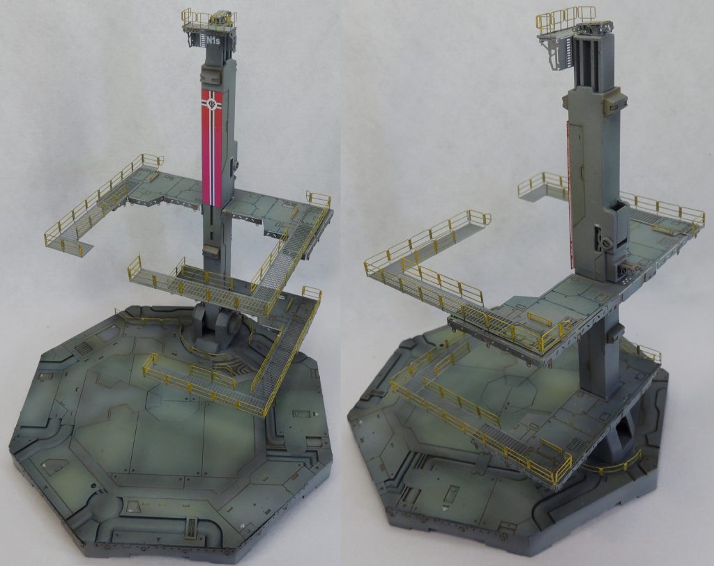 ベースはエッチングパーツを使用し、ジオン公国章はパソコンを使用してプリンタから出力しました。グレー等による基本塗装後、数種類のフィルタリングにより、微妙な色味の変化を付けました。