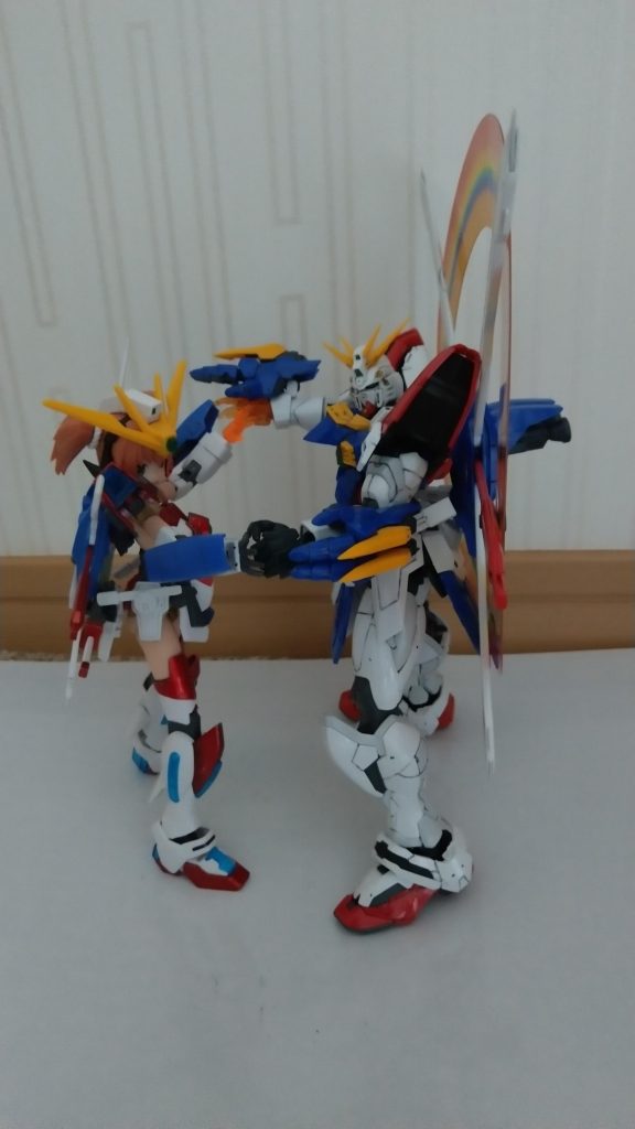 師匠のハイレゾリューション ゴッドガンダムとの合体攻撃『爆熱ゴッドフィンガー!石破ラブラブ天驚拳っ!!』