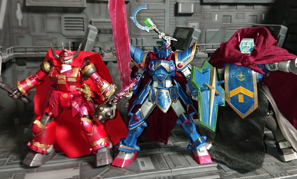 ようやくPTが揃いました騎士ガンダム（３種の神器）（オリジンRX78）戦士ガンキャノン（HGリバイブ）僧侶ガンタンク（HGUC）  