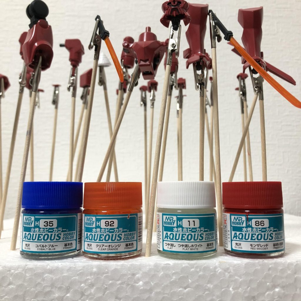 ＜ボディーカラー②＞　・（50%）水性ホビーカラー　モンザレッド　・（30%）水性ホビーカラー　つや消しホワイト　・（10%）水性ホビーカラー　クリアーオレンジ　・（10%）水性ホビーカラー　コバルトブルー