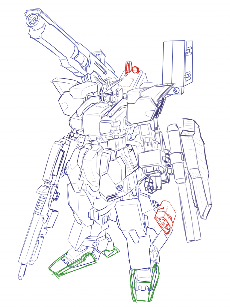 制作用のイメージ画像です。最終的にここから調整しましたが、結構色んなパターンで武装を考えていました。
