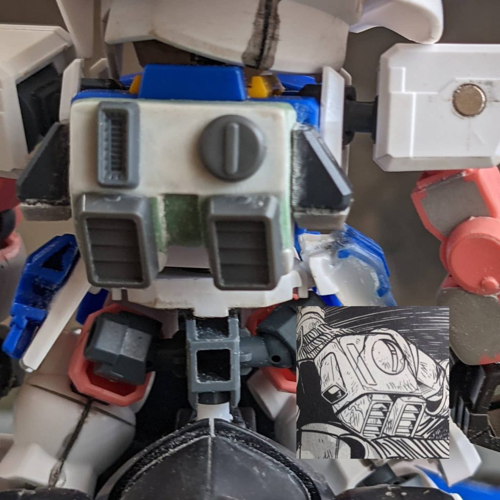 武者ゼータ背部。ランドセルの形状が他と全然違うので、SDCSジムランドセルをベースにパーツ貼り合わせで作成🛠️まー原作に近いところまでいったっしょ🤭