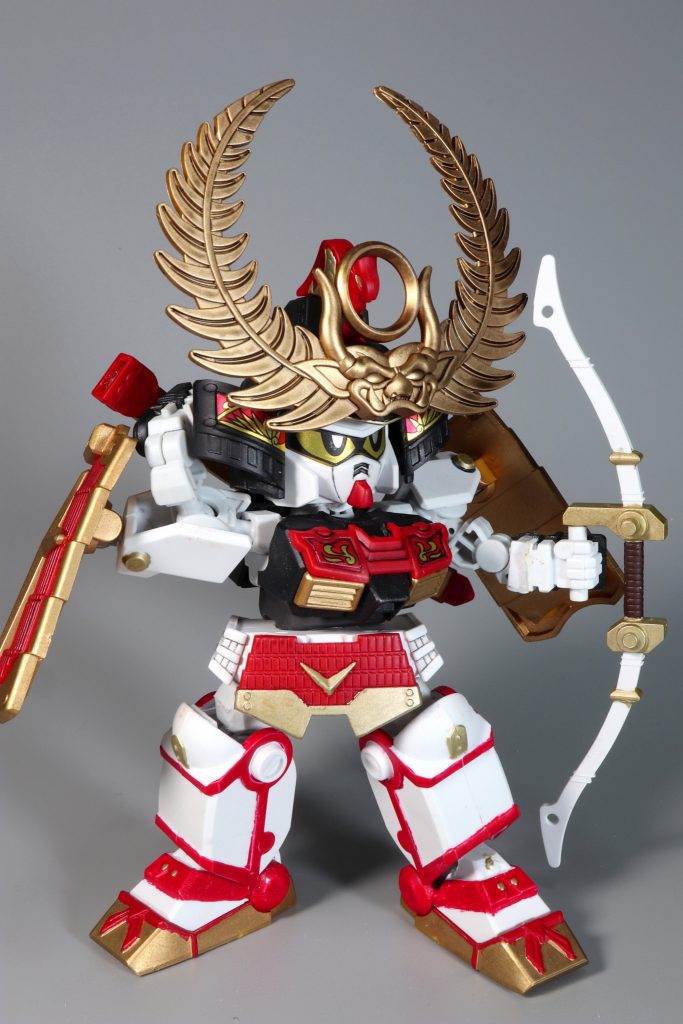 討魔弓に矢をつがえるのポーズCSフレーム化でよく可動するため、こんなポーズも可能です。弓自体は謎の取手が付いてる上に弦も無いし、ここはもっと格好良く出来る所でした。反省。