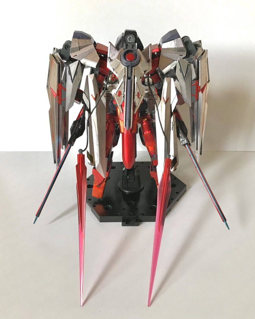 追加機能その1、ビームリライゼテイル。ダブルリベイクライフルのトラスティハーケンの先端にGNソードⅡを取り付けた装備です。リライザーソード喪失の埋め合わせを担います。