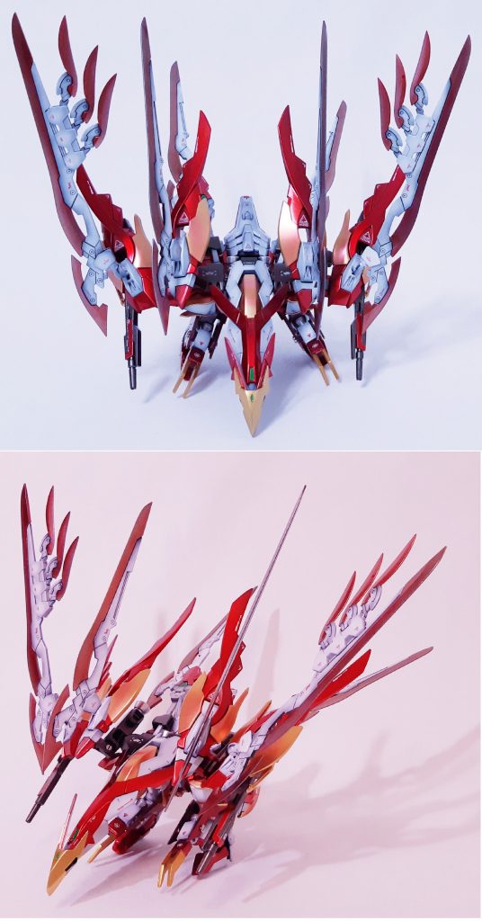 武器の差し替え以外は完全変形で朱雀モードでもバランス取れば自立も可能です!