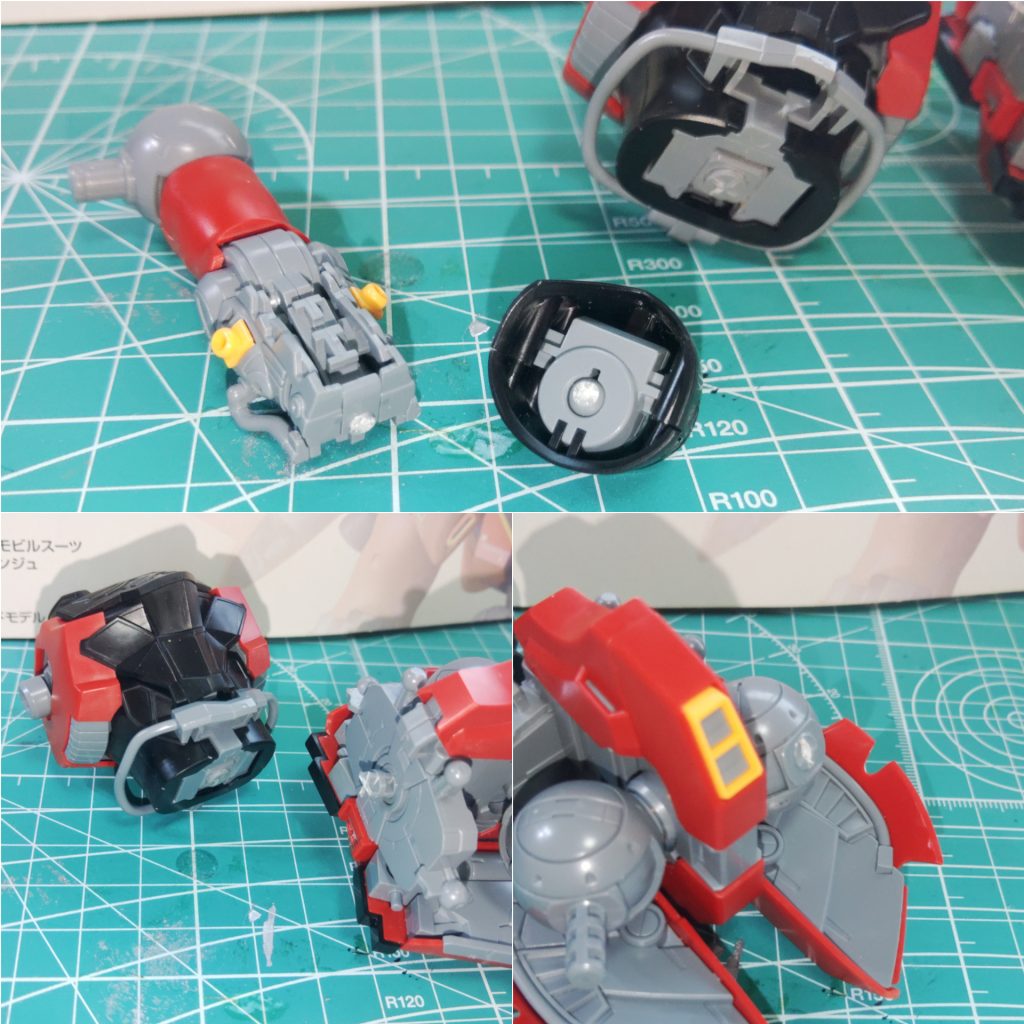 製作工程など。素組で挫折することになった原因がコチラ。全身がサイコフレーム(ABS)でできているので、軸破損が多発しました・・・「シナンジュの腰のパーツはシナンジュスタインの余剰パーツから移植できる」との投稿をみたことが製作再開のきっかけ。