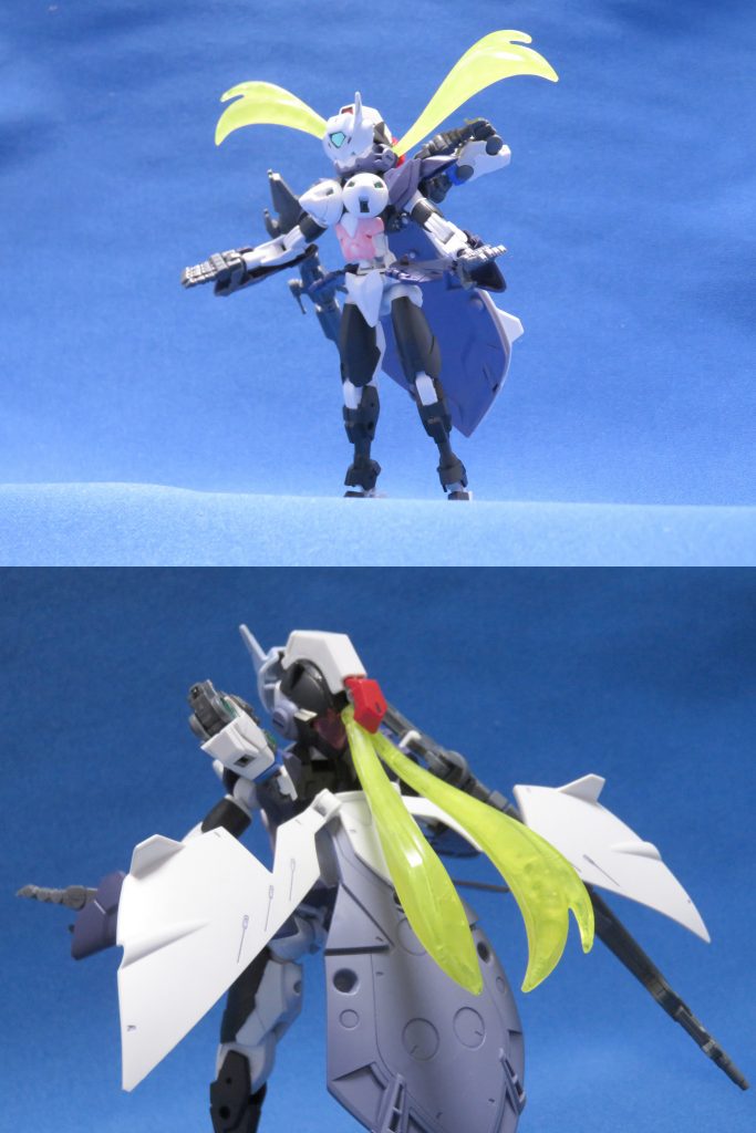 両脚を反転これより前後が入れ替わりますメインアームを展開、大型装甲を展開しクラビカルアンテナを折りたたみます