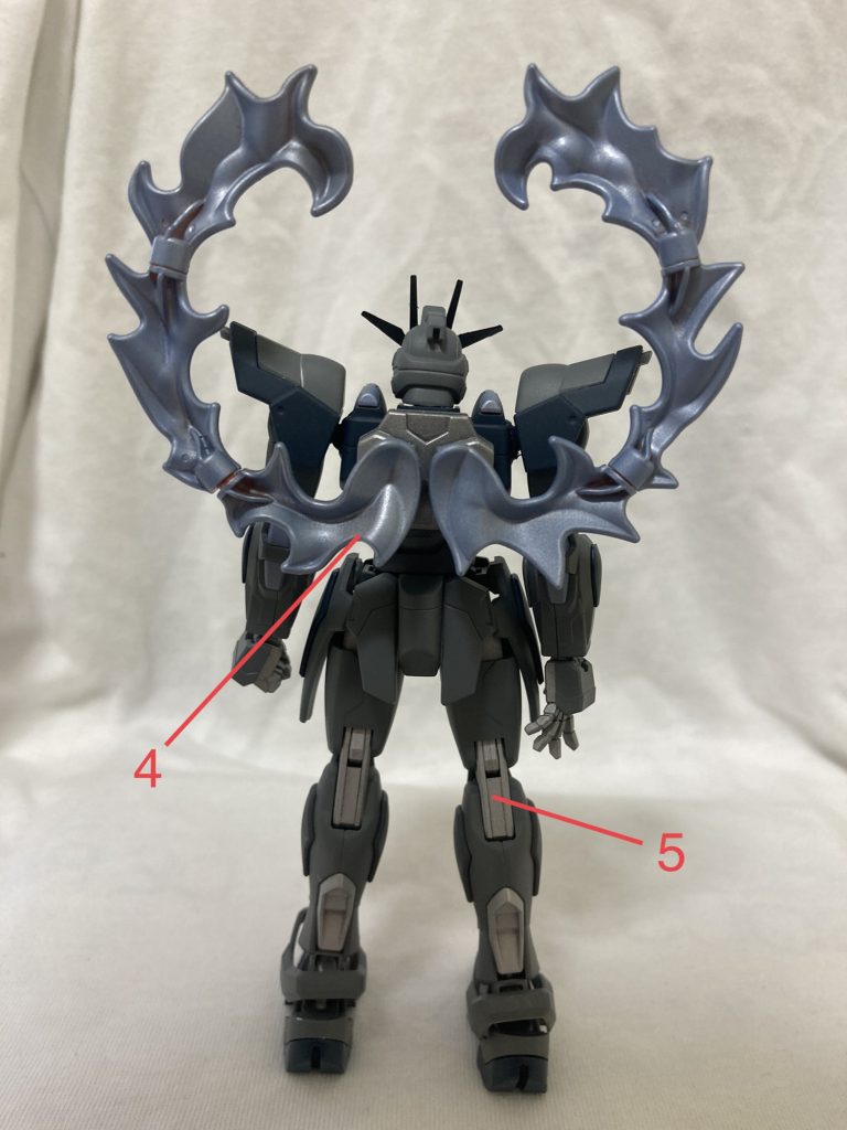 今回のカラーレシピは以下の通りになります。①ホワイト外装【メインカラー】 呉海軍工廠グレイ (日本海軍) TS-66②赤外装 ダークマイカブルー TS-64③アンテナ ラバーブラック TS-82④炎エフェクト パールライトブルー TS-58⑤関節メタルシルバー TS-83⑥下地、仕上げトップコート Mrサーフェイサーグレー(下地)つや消しトップコート