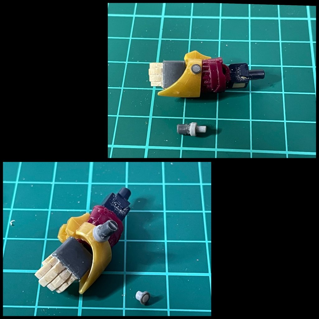 左手のヒートロッド接続用のピンが使っていない時に邪魔なので、差し替えれる様にしました。その他、各部のシャープ化などを行なっています。