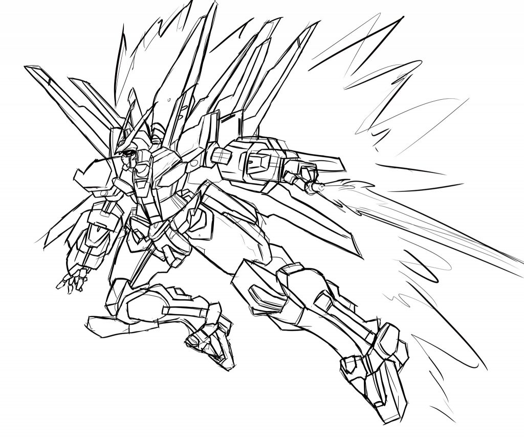 あとイメージを膨らませたかったのでイラストも描いてみました。これに色を塗って最終的にピンときたカラーで塗装しようかなと思います。最後になりますが使用キットの紹介です。HGストライクガンダムガンダムバルバトスリボーンズガンダムストライクフリーダムガンダムギャンマーキュリーレヴSDCSフリーダムガンダム