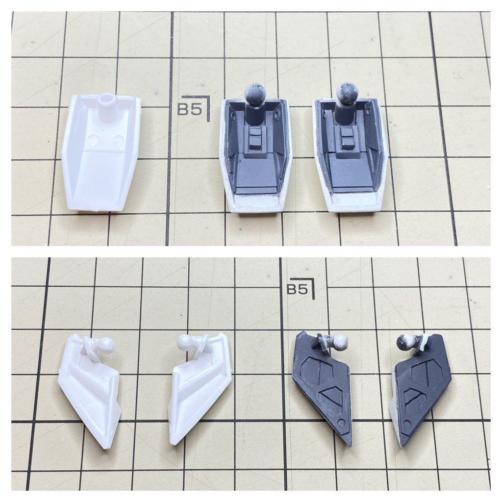 フロントアーマー、サイドアーマーの裏側を再現しました。エナメル塗料をエアブラシで塗装しました。