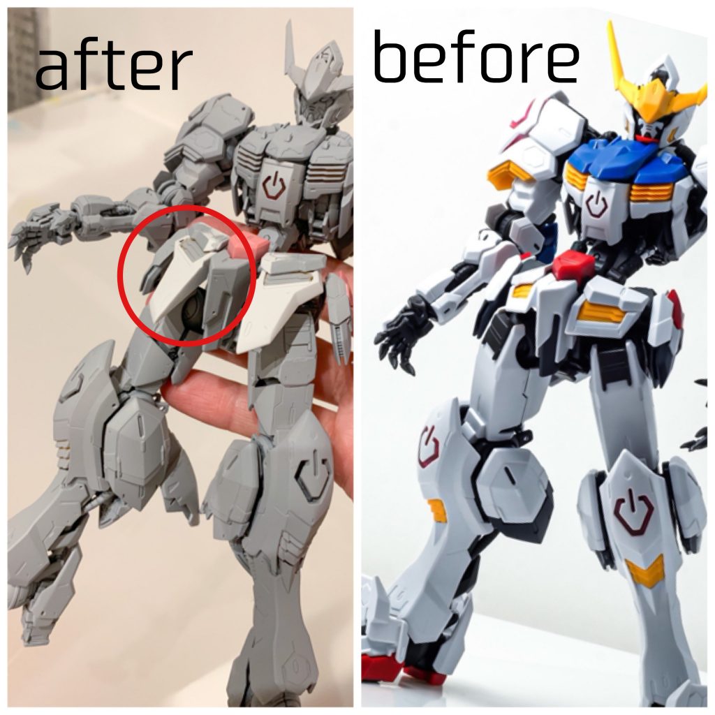 フロントスカートも拡張セットから肩アーマーのパーツをミキシング。なかなかホネが折れる作業でした、、。これによりヒロイック化と煽りの撮影でも格好良くいけるかなと。