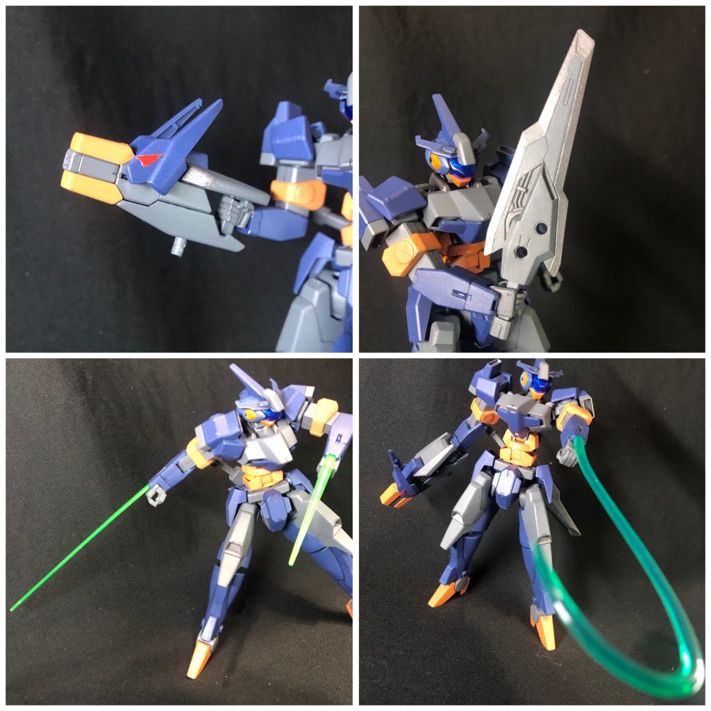 武器一覧・特殊ドッズライフル[ドッグヘッド]犬の頭の形をしたドッズライフル。捕獲を目的とすることが多いため、誤って撃墜しない様に威力を低く設定している。射程距離は通常のライフルより短いものの、射程範囲内では高精度センサーにより高い命中精度を維持することが可能。ちなみにフォース[ハウンド]の戦闘スタイルは、一定の距離を保ちつつ威力弱めのライフルでチクチク削っていき(しかも5〜6体の小隊でそれをやる)、弱ったところを捕獲するという、なんともネチネチしたいやらしいやり方。まあ捕獲が目的なら妥当なのかもしれない。・テイルソード実刃の片手剣。少し厚めの刀身で、その厚さを利用して簡易的なシールドとしても使える。・本体腕部ビームサーベル/電磁ウィップ(捕獲・拘束用)対象が動けなくなる程度の電流を与え、捕獲・拘束の際に使用する装備(電磁ウィップ)。ビームサーベルとの切り替えを駆使することで、攻めの一手としての駆け引きに使ったりもする。