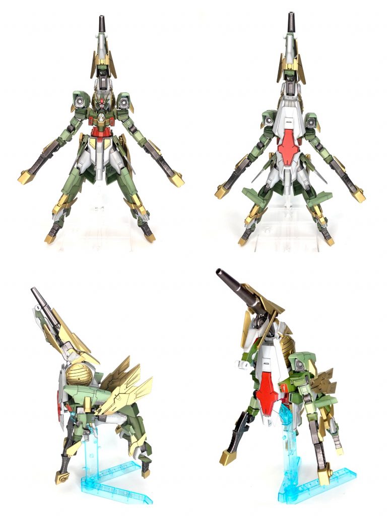 ▷変形過程・MSの角・マスクを外す・シールドを機体全面に装着・ザンバーをリアスカートに装着上記以外は全て差し替えなしで変形しますストライダーへの変形機構をほぼそのまま生かしています。