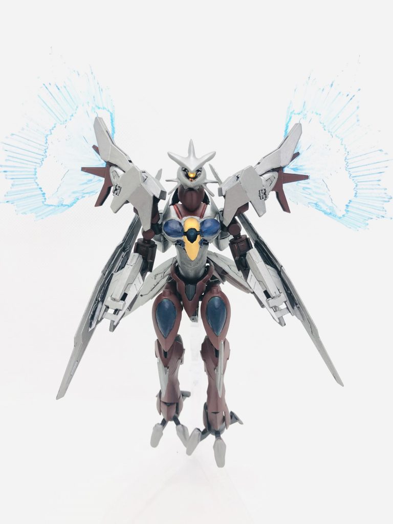 虹の女神要素ダブルオースカイの肩部を使用しているので、エフェクトパーツもそのまま取り付けられます