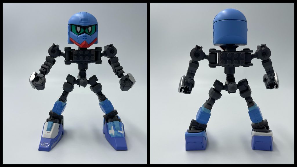 内部フレームCSフレームを基本構造とし、・引き出し式の肩・胸と背面にダイソーのブロックのジョイント・脚にLGBBコマンドガンダムとHGナラティブガンダムのパーツを混ぜ合わせています。