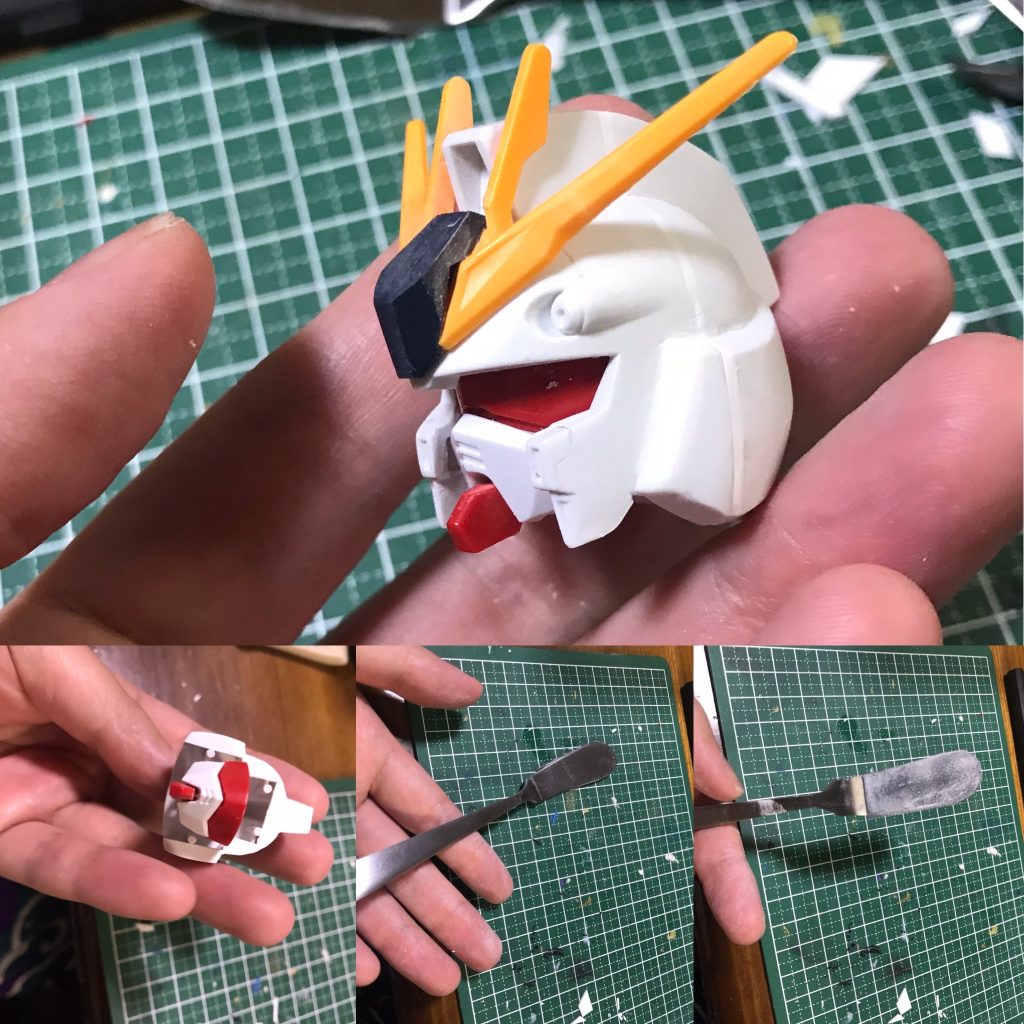 雑な幅増し…(￣▽￣;)への字のフェイス部分はRX78ガンダムから移植。νガンダムはへの字3個だけどナラティブは2つなのよ〜(;´д｀)