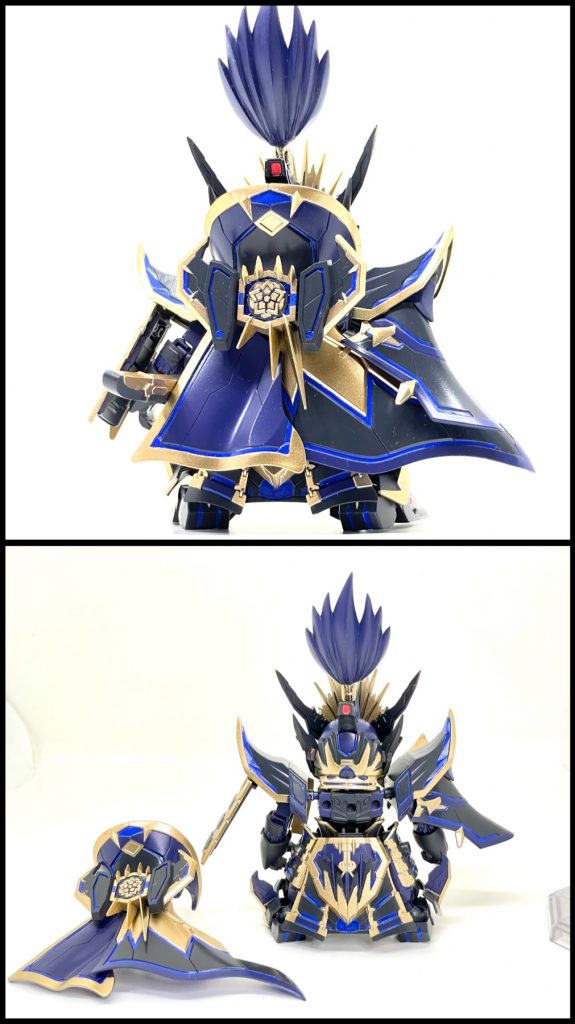 背面。マントで隠れる後頭部やリアアーマーも塗り分けてます。髷の肉抜き穴はエポパテで埋めて整形しました。