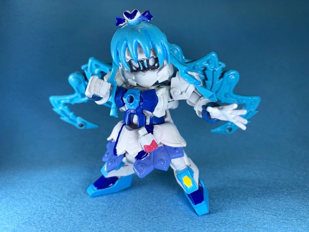 『海風に揺れる一輪の花!キュアマリン!』ベースは小喬GNアーチャー。海繋がりで火威獣丸のパーツが役に立ちました。横髪は軟質パーツを刻んだ物なので多少干渉しても大丈夫な様にしてます。