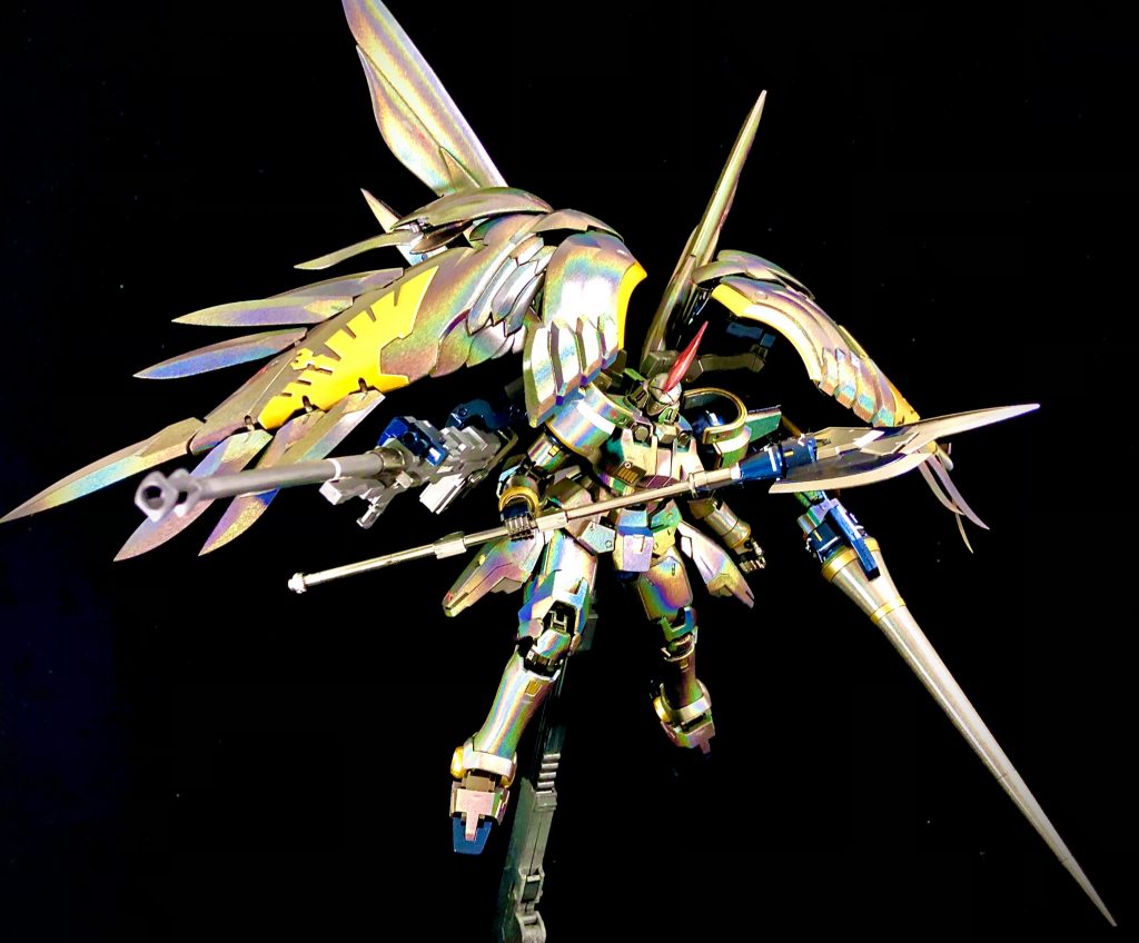 飛翔。トールギスやゼクスは本当に好きな機体とキャラなので、購入出来た地点でカラーリングは決めていましたが、形にできて嬉しいです。