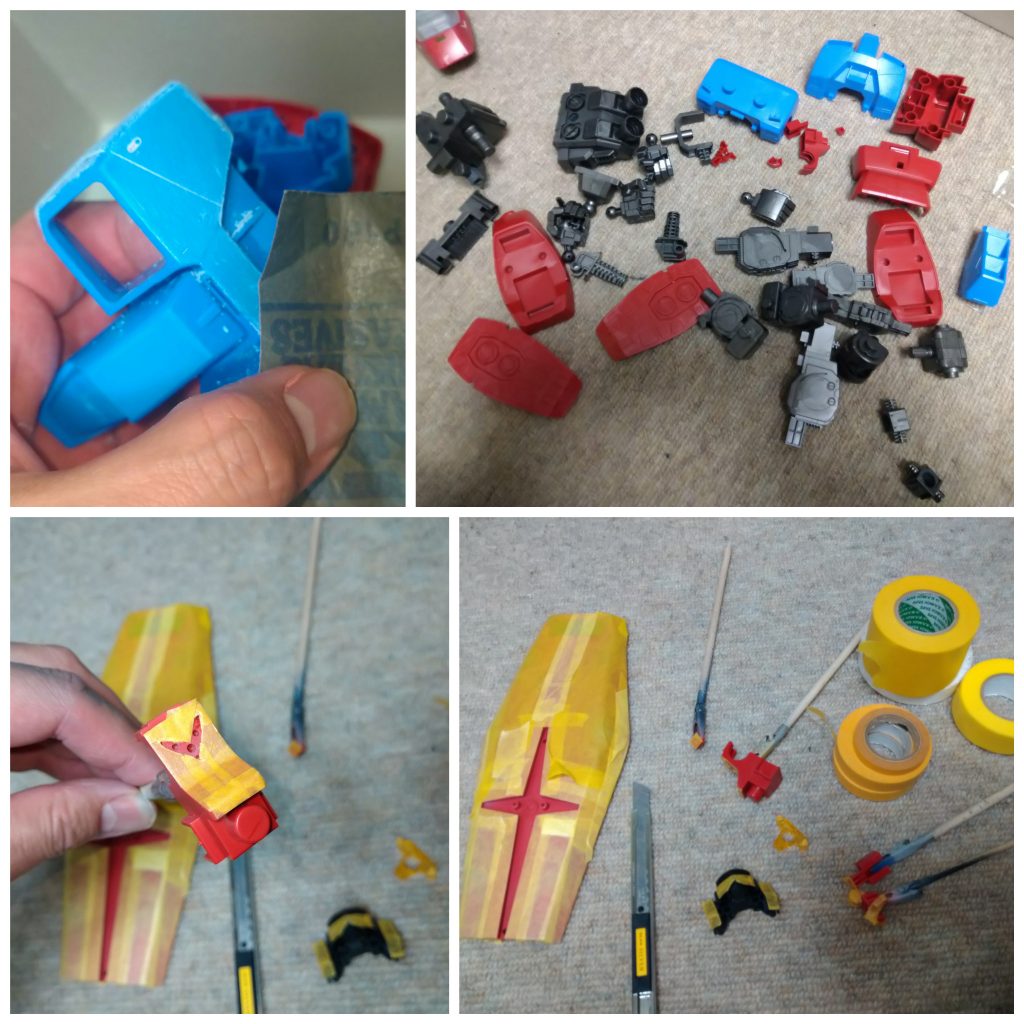 パーツ研磨は180番〜600番まで。シルバー塗布をする為にマスキング