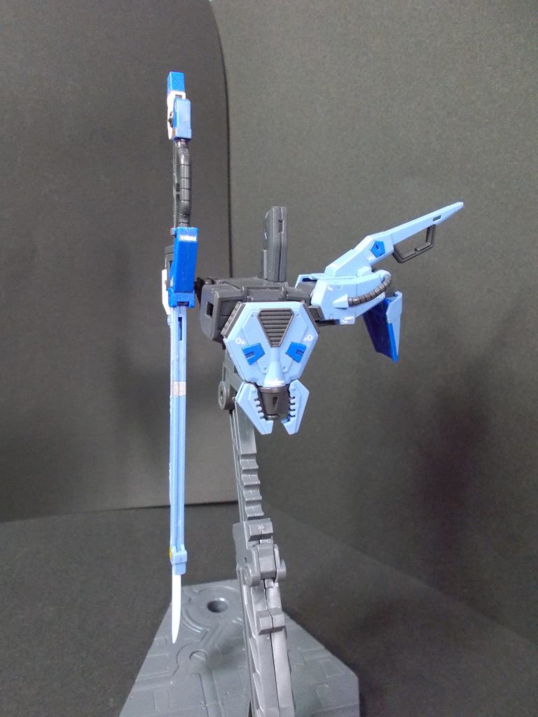 「ＡＱＭ／Ｅ－Ｘ０２　ソードストライカー」。メインウエポンは、15.78m対艦刀「シュベルトゲベール」。実体・ビームの複合兵装で、「グランドスラム」同様すっごく長いです。