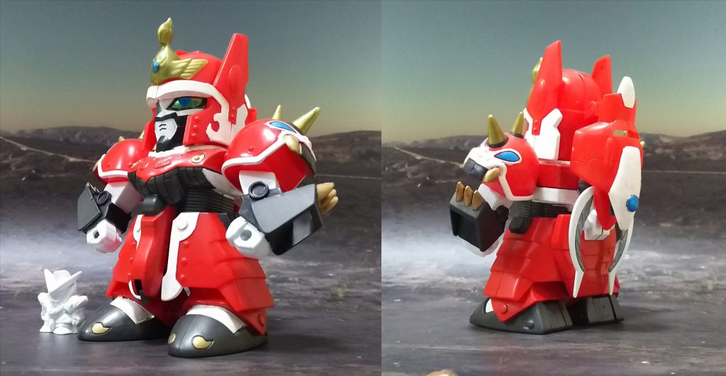 操手 騎士ヴィクトリーと。基本色は設定を踏襲しつつ、配色にアレンジを加えています。カメラアイの色が設定と盛大に異なっていたので別のシールを切り出し貼り付けました。